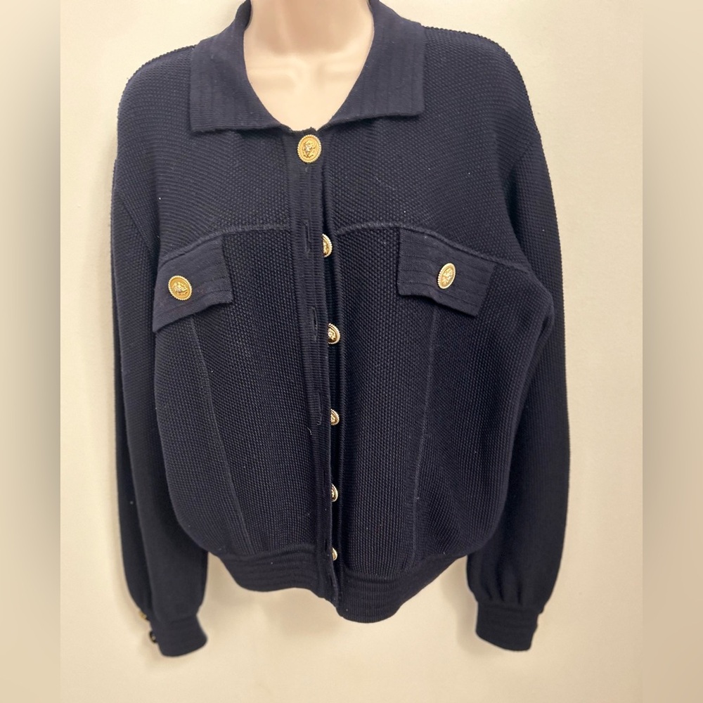 Vintage 100% Wool Cardigan – Made in Italy – Gold Lion Buttons – M